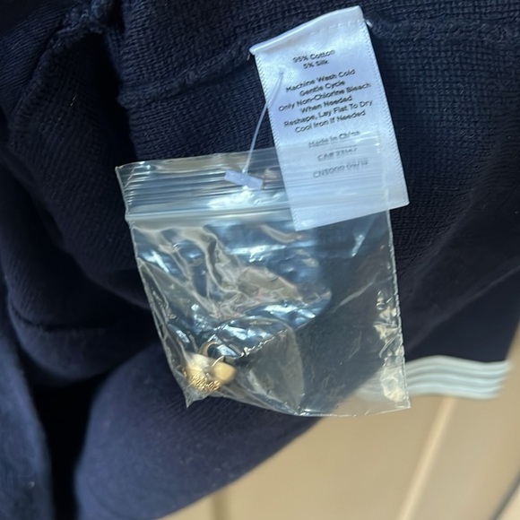 Talbots New no Tag Petite M Navy Stripe Trim Cardigan “Lady Jacket” Cotton Silk - Picture 6 of 8